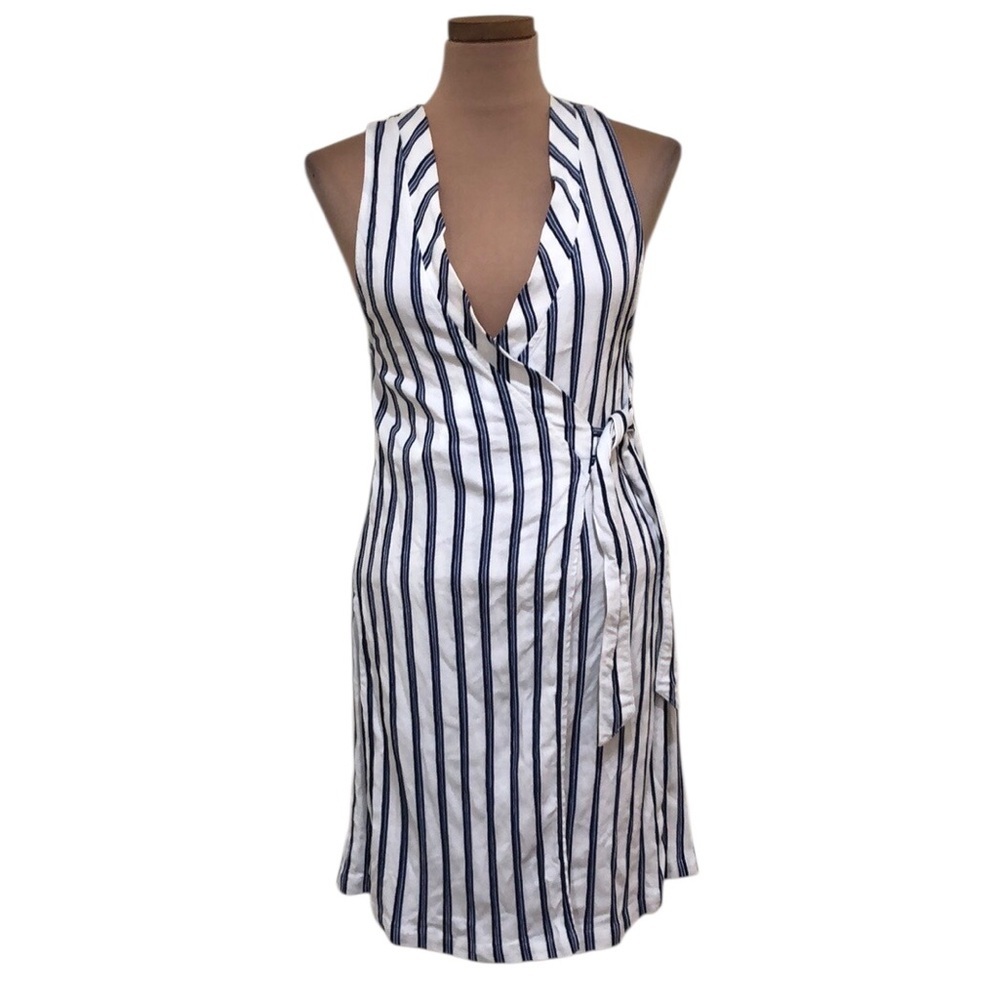 Free People Tuxedo Striped Wrap Dress Size XS White Navy Blue